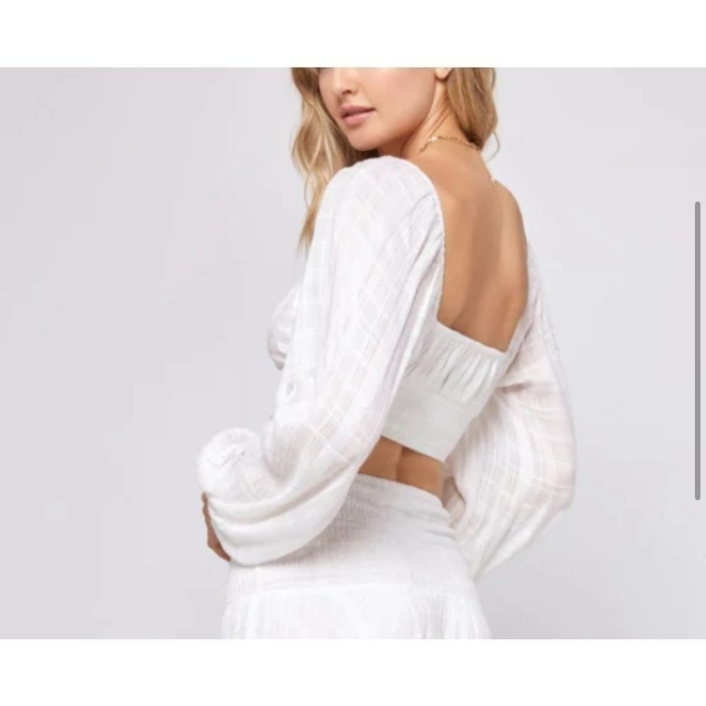 L*Space Daphne Cropped Boho Top in Cream Size S - Picture 2 of 8